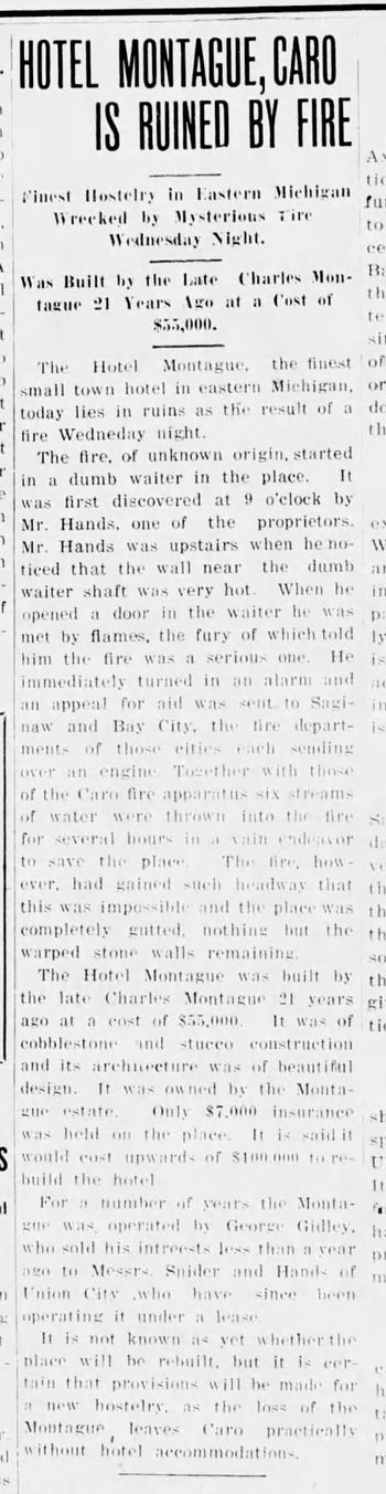 Hotel Montague - Nov 1923 Fire